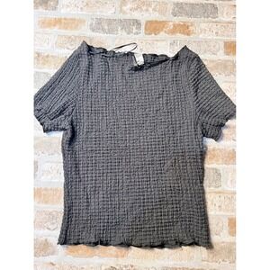 H&M Divided Womens Textured Popcorn Knit Short Sleeve Top Charcoal Grey Size M